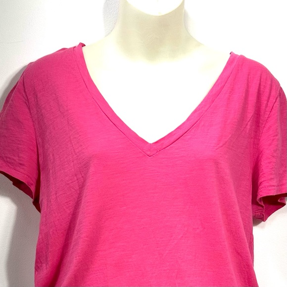 J. Crew Slub Cotton Tee Hot Pink Vneck - Picture 3 of 8